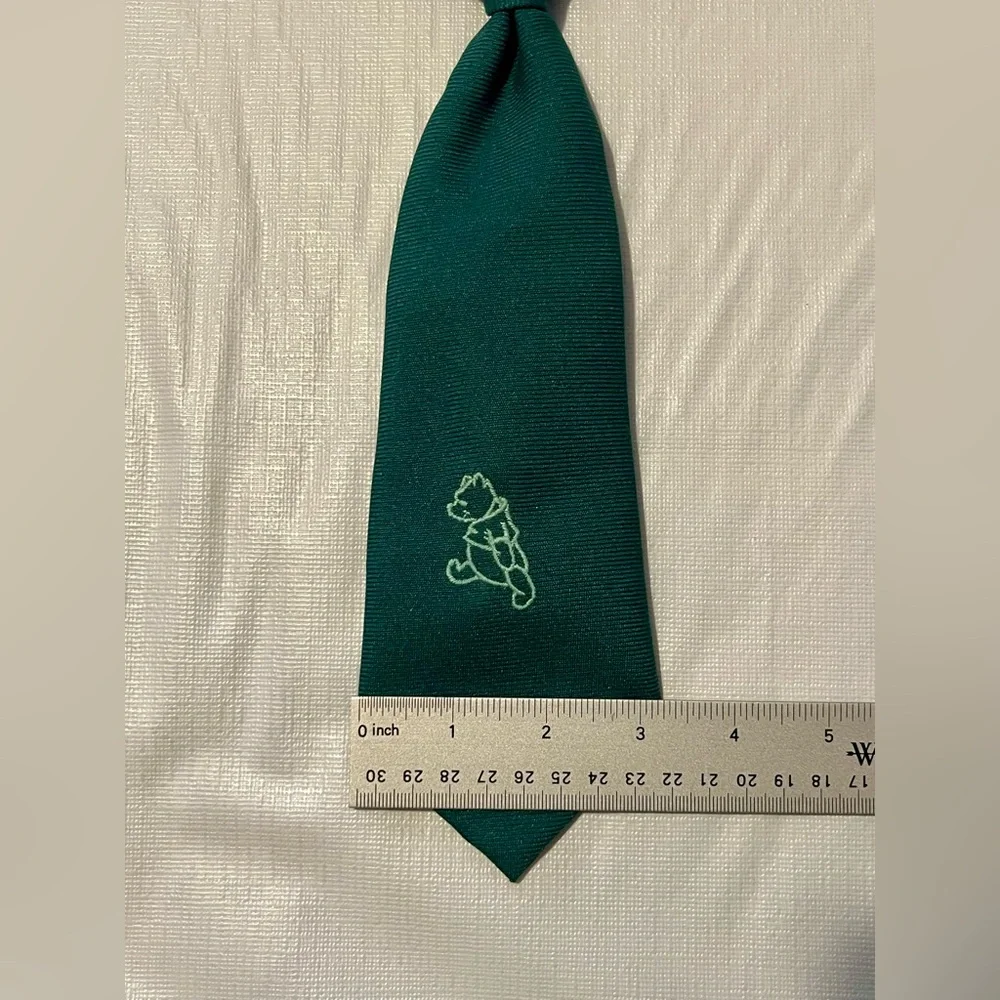 Green Tie with Embroidered Winnie the Pooh Bear